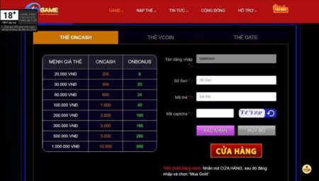 Nạp tiền Ongame thông qua Oncash