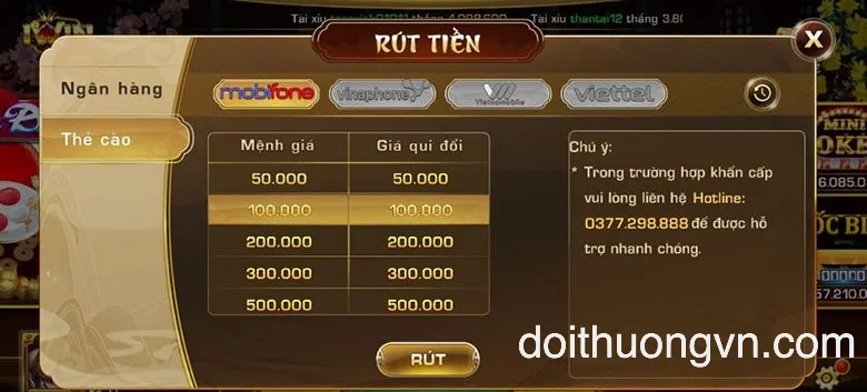 Rút tiền Yo88 bằng thẻ cào