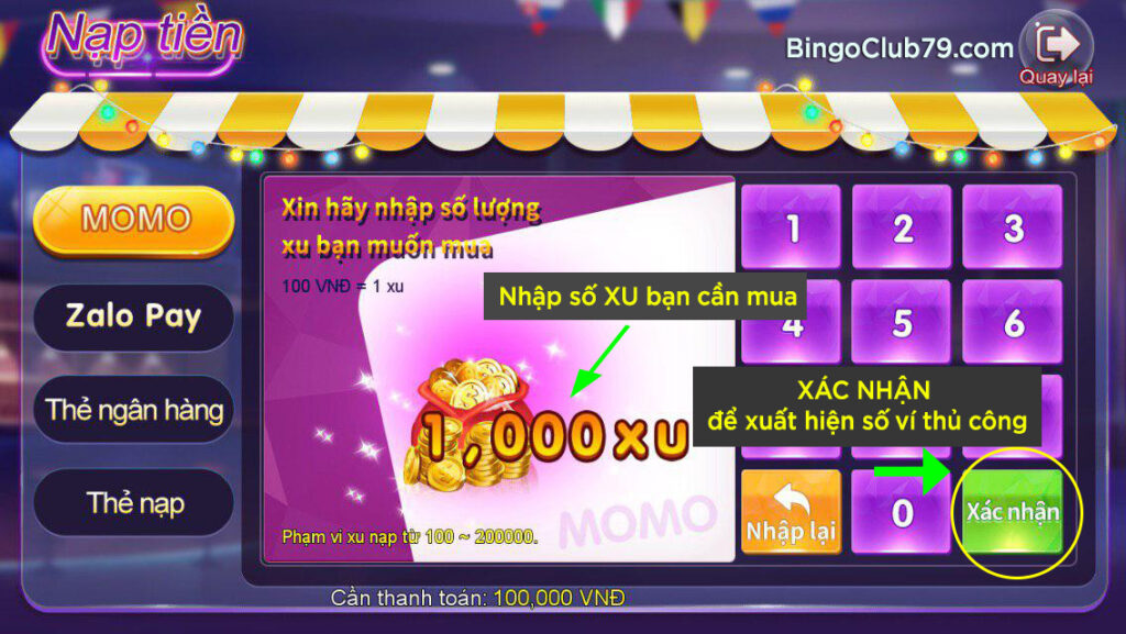 Nạp tiền BinGo Club nhanh chóng và dễ dàng