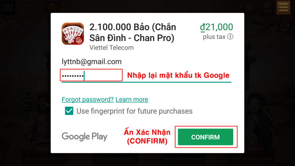 Nạp tiền chắn sân đình qua Wellet