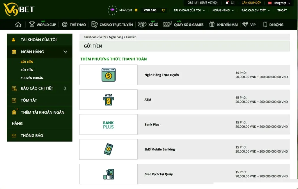 Nạp tiền v9bet