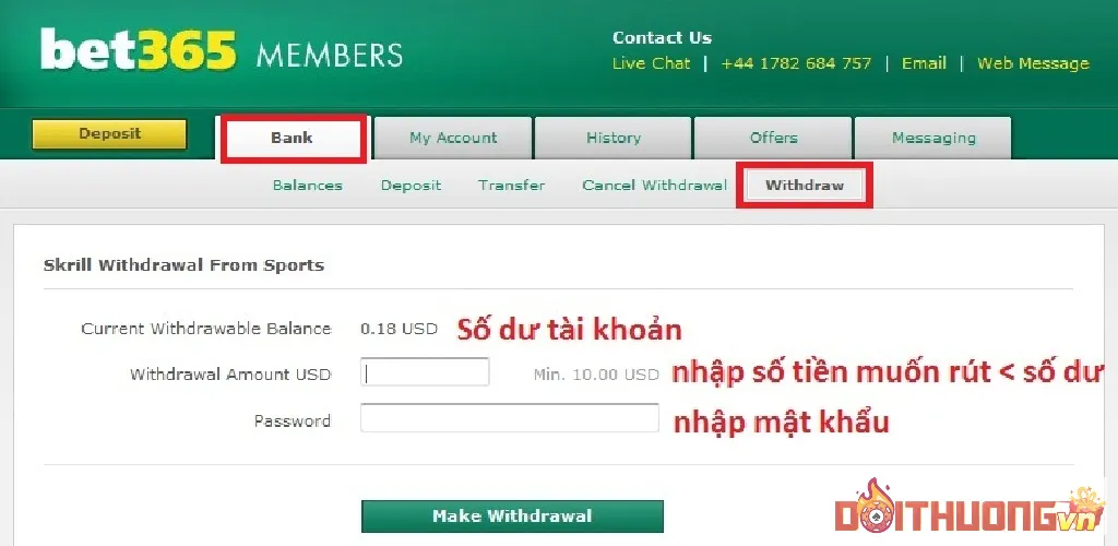 Hướng dẫn rút tiền bằng tính năng nạp rút tiền BET365 về ví điện tử